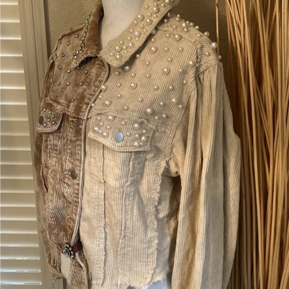 NWT Bad Little Country Girl beige Bling Denim Jacket size Small - Picture 5 of 6